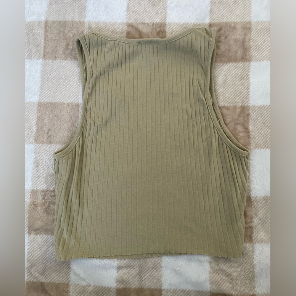 Topshop Ribbed Green Khaki Crop Top - Picture 4 of 5
